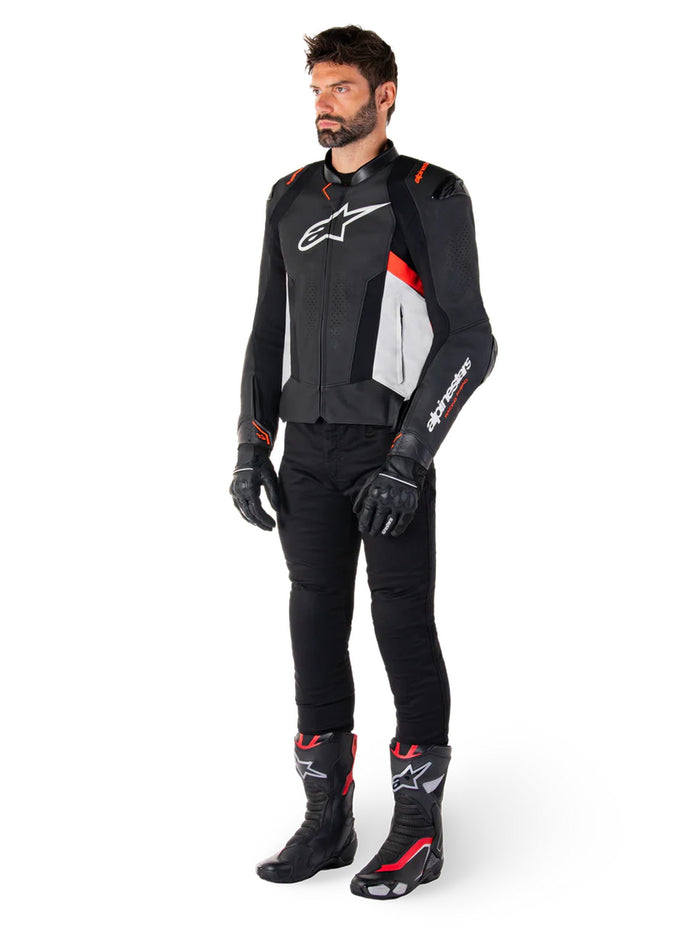 Alpinestars Leather Jacket Missile v3 Black/White/Red Fluo