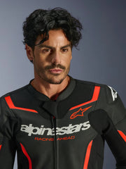 Alpinestars Leather Jacket GP Force v2 Black/Fluo Red
