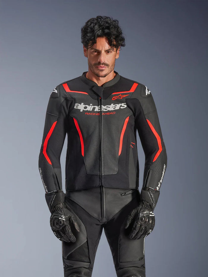 Alpinestars Leather Jacket GP Force v2 Black/Fluo Red