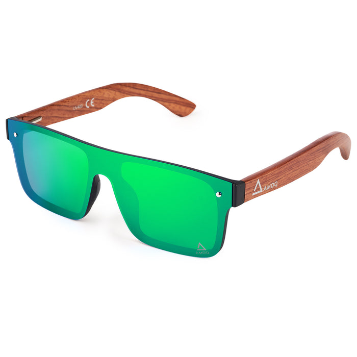 AMOQ Burst Sunglasses PLRZD Wood-Green Mirror