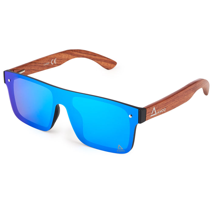 AMOQ Burst Sunglasses PLRZD Wood-Ice Blue Mirror