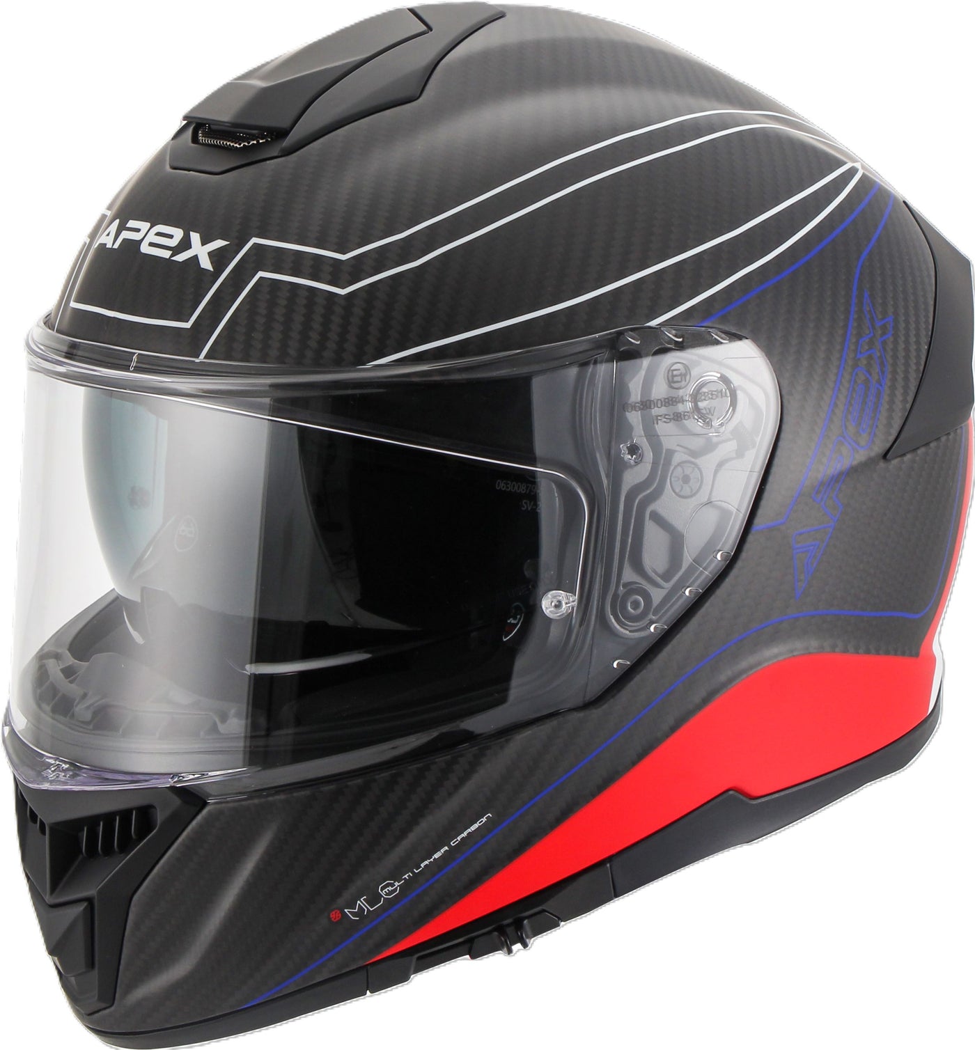 APEX Helmet FC500 Carbon Assen white/red/blue matt