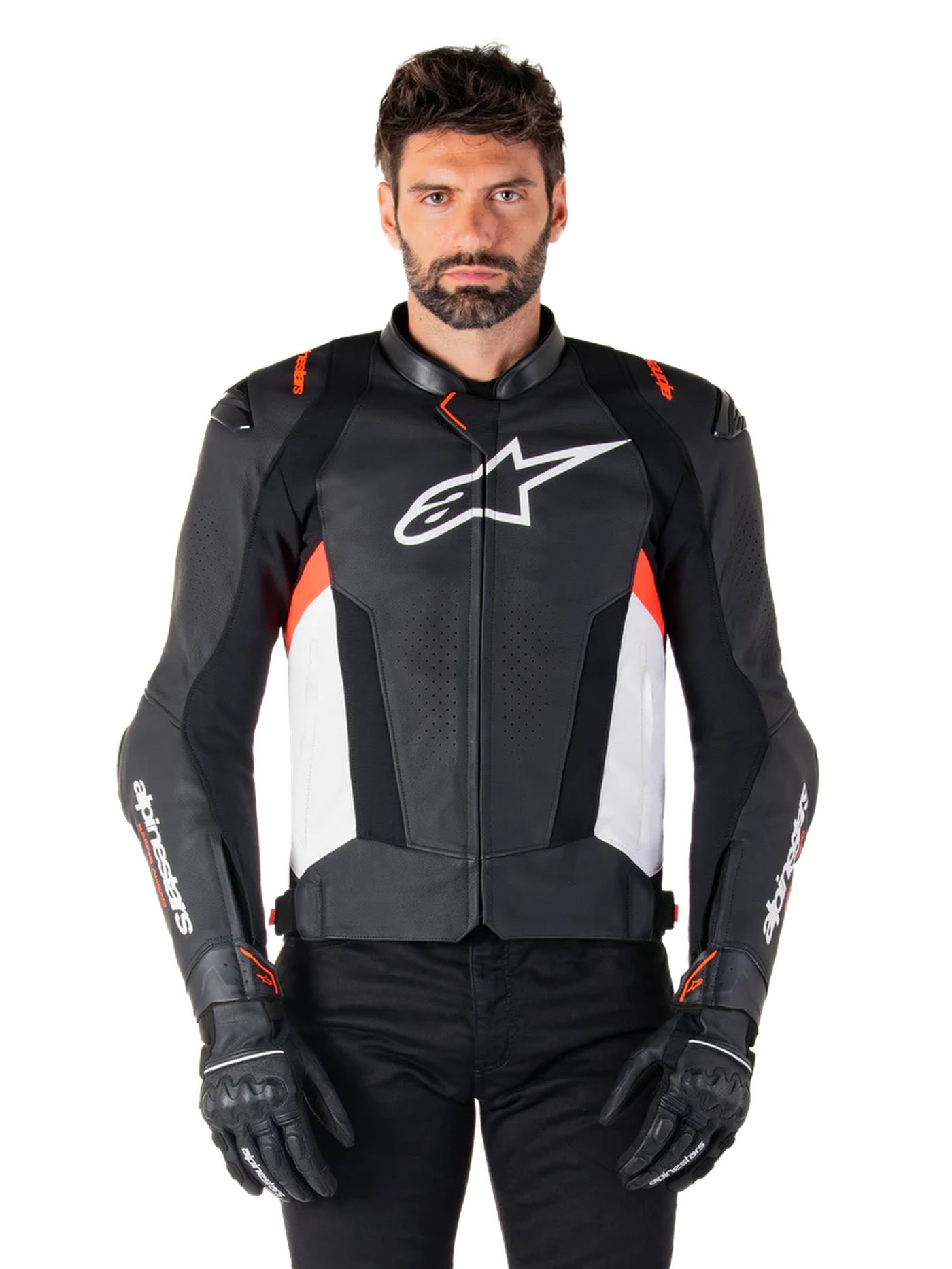 Alpinestars Leather Jacket Missile v3 Black/White/Red Fluo